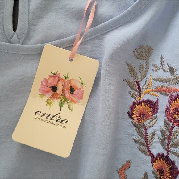 Floral Embroidered Mini Dress Size Small Blue - Picture 8 of 10